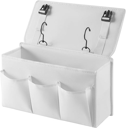 Bedside Caddy Bedside Storage Organizer,Bed Caddy With Thickened Material Suitable for Homes, Dormitories, Hospitals, Cribs, RVs,Great for Magazines,Books,Remote, Phone (white)-NeatNest