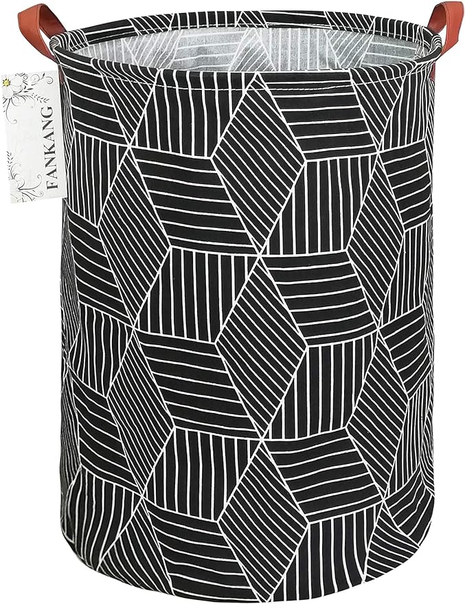 FANKANG Storage Basket, Nursery Hamper Canvas Laundry Basket Foldable with Waterproof PE Coating Large Storage Baskets for Kids Boys and Girls, Office, Bedroom, Clothes,Toys(Black Magic cube)
