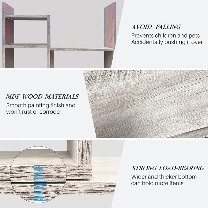Desktop Bookshelf Organizer Adjustable Wood Desk Storage Shelf Counter Office Storage Rack Top Bookcase Display Books Elegant Light Grey Oak Desktop Bookshelf for Writing Desk Table-NeatNest