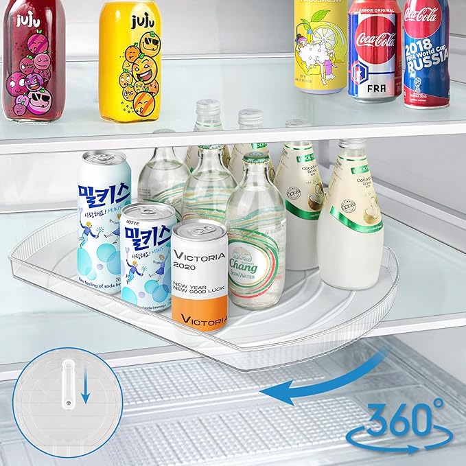 FIRJOY Lazy Susan Turntable for Refrigerator, Square Turntable Organizer for Fridge Cabinet, Pantry, Countertop (15.3" x 11.1" Rectangle 2 Pack - Clear)
