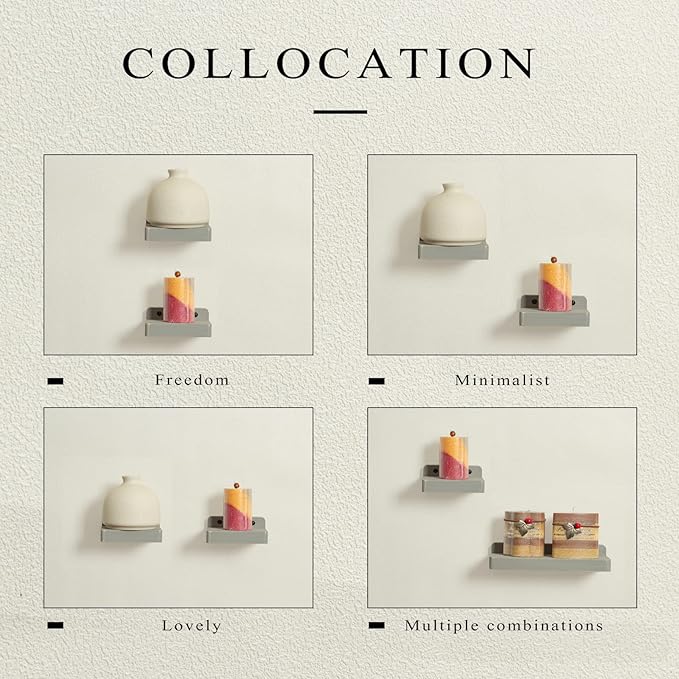 Freezing point Small Floating Shelf for Wall Set of 4 Natural Wood 4Inch Mini Wall Shelves Decor Plant Display Collectibles Mounted Kitchen Bathroom Bedroom Corner Decorative Storage Tiny Stand Grey-NeatNest