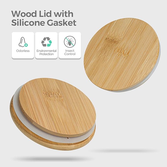 ComSaf Airtight Glass Storage Canister with Wood Lid(1.5 Qt), Set of 3 Glass Jars with Lids, Clear Food Storage Container Jar with Sealing Lids for Dry Food Cereal Oat Sugar Tea Coffee Beans, Round-NeatNest