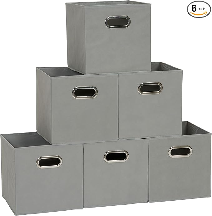 Household Essentials 84-1 Foldable Fabric Storage Bins | Set of 6 Cubby Cubes with Handles | Gray