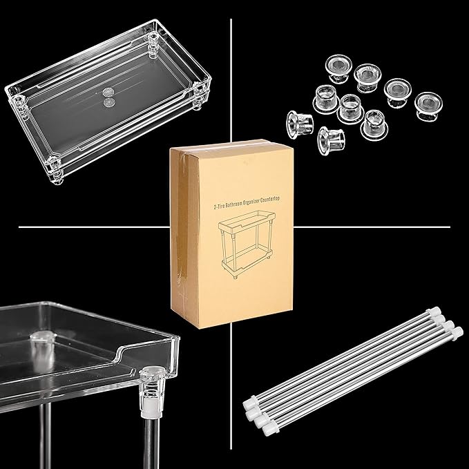 Bathroom Organizer Countertop for Makeup Cosmetic Perfume Skincare Bathroom Supplies and More, Multi-Functional Acrylic 2-Tier Vanity Tray Corner Shelf in Dresser and More