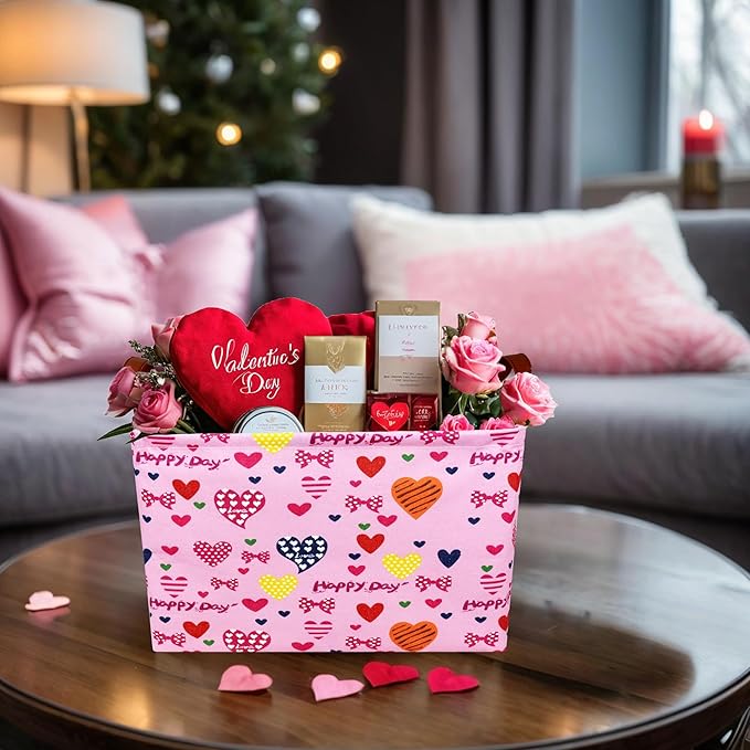 Easter Basket for Gifts Empty Pink Cute Heart Large Gift Basket Decorative Storage Bin for Kid and Baby Room Décor (Happy Day Love)-NeatNest