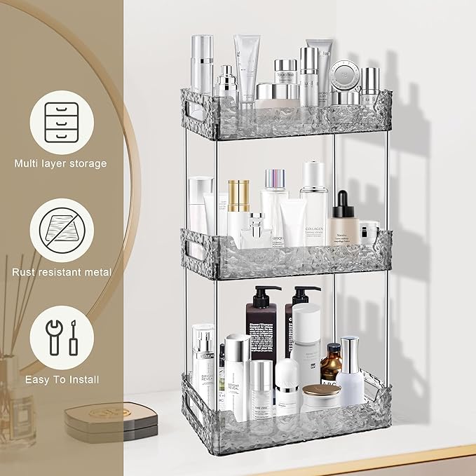 3-Tier Bathroom Counter Organizer Countertop Storage, Dresser Organizer Vanity Tray for Makeup, Perfume Organizer Cosmetics Skincare Shelf - Grey-NeatNest