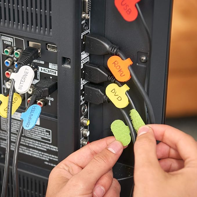 Wrap-It Storage - Cable Labels, Oval, Multi-Color (36 Pack) Write On Cord Labels, Wire Labels, Cable Tags and Wire Tags-NeatNest