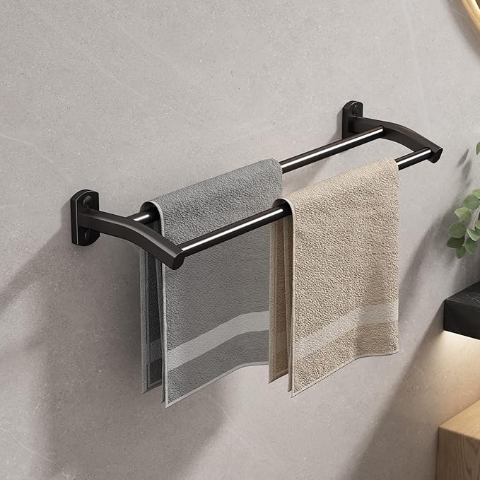 Black Double Towel Bar, Hand Towel Rack for Bathroom Wall Mounted Towel Hanger, Matte Black Bath Towel Rod,20 Inch