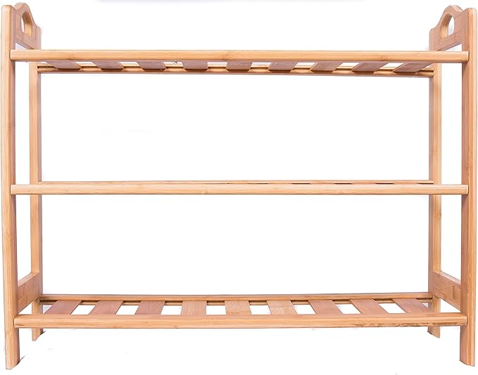 BirdRock Home 3 Tier Free Standing Shoe Rack with Handles | Bamboo | Wood | Closets and Entryway | Organizer | Fits 9 Pairs of Shoes-NeatNest