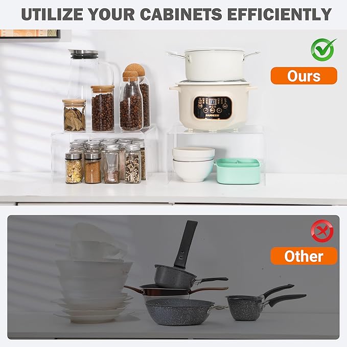 Acrylic Cabinet Organizer, Shelf Organizer, Set of 2 Spice Organization for Cabinet, Spice Rack, Stackable Kitchen Countertop Organizer | Cupboard, Pantry Shelves, and Storage Space Saver-NeatNest