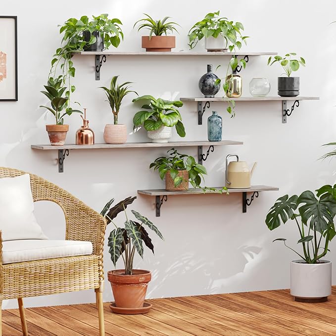 DINZI LVJ Long Wall Shelves, 39.4 Inch Large Floating Shelves Set of 2, Wide Display Shelf Wall Mounted with Brackets, Easy Hanging for Living Room, Toilet, Office, Bedroom, Greige-NeatNest