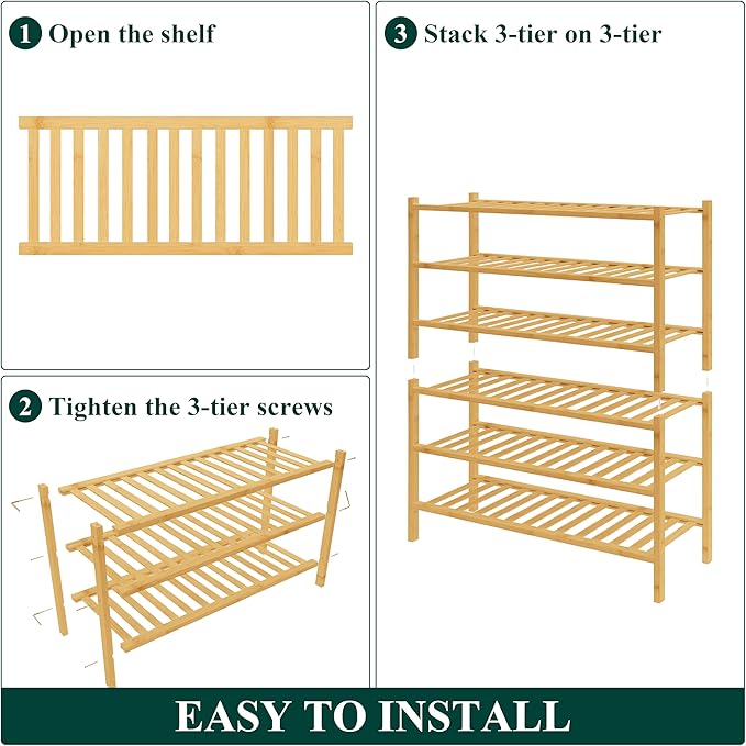 Smiry Bamboo Shoe Rack for Closet, 6 Tier Wooden Stackable Shoe Organizer, Free Standing Shoes Storage Shelf for Entryway, Front Door Entrance, Natural-NeatNest
