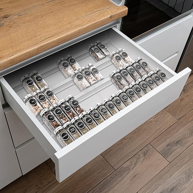 Acrylic Spice Rack Tray - Spice Drawer Organizer for Kitchen Cabinets Storage and Organization (Jars Not Included)-NeatNest