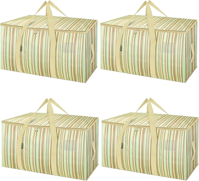 BALEINE 4-Pack Oversized Moving Bags with Reinforced Handles, Heavy-Duty Storage Tote for Clothes, Moving Supplies (Color Strip, 4-Pack)-NeatNest