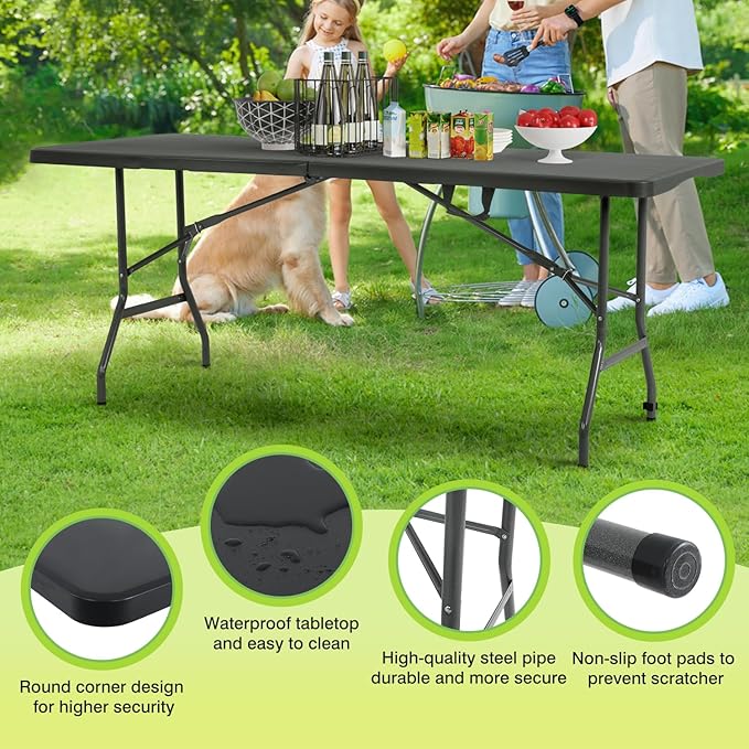 BestOffice Outdoor Folding Camping Table Plastic Table Portable Square Height Dining Table Perfect for Picnics,Parties,Party and Camping,Black-NeatNest