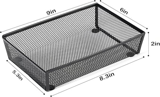 BYCY Silverware Drawer Organizer, Mesh Utensil Organizer for Kitchen Storage, Black Steel Metal Mesh Tray for Flatware Fork Spoon Knife (9x6-4P-Black)-NeatNest