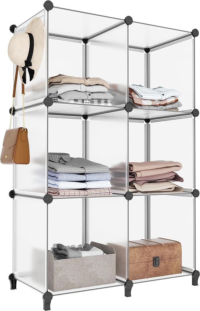 HOMIDEC 6-Cube Storage Organizer, Closet Organizer Storage Shelf Bookcase Bookshelf with Metal Hammer, Storage Cubes Organizer Cabinet for Kids, Closet, Bedroom, Bathroom, (11.8x11.8x11.8 inch)-NeatNest