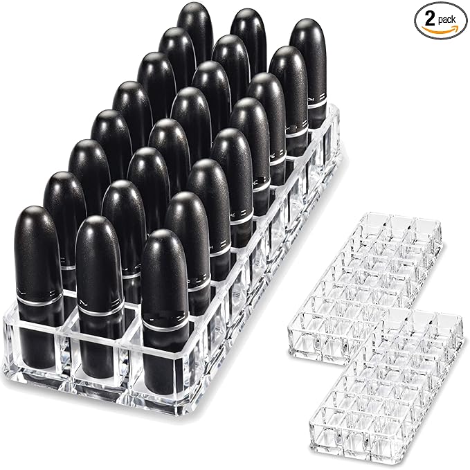 BY ALEGORY byAlegory (Set Of 2) Acrylic Lipstick Makeup Organizers 24 Space Beauty Storage Refillable Cosmetic Container - Clear-NeatNest