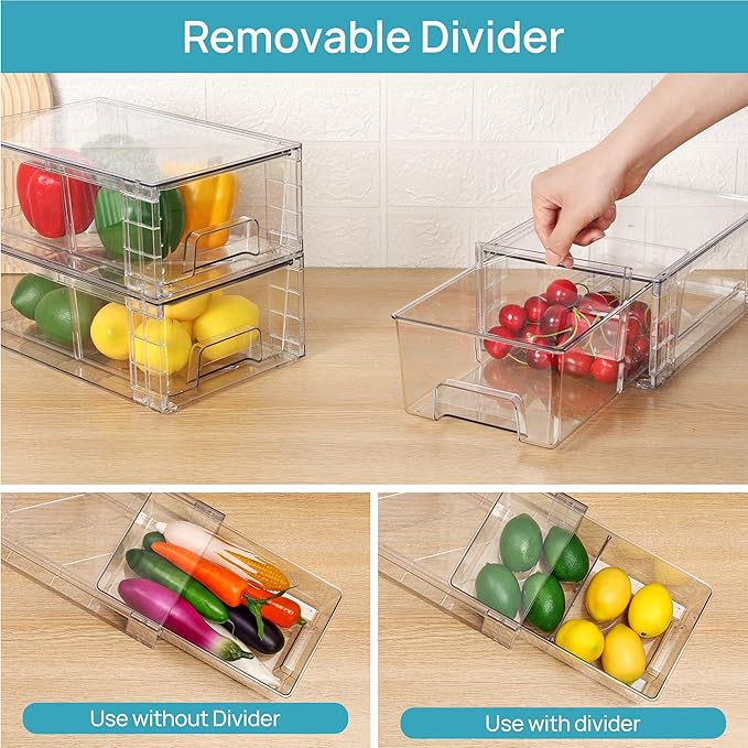 Vtopmart 8 Pack Stackable Storage Drawers,Clear Acrylic Drawer Organizers with Handles, Easily Assemble Containers for Fridge, Bathroom,Kitchen Undersink,Cabinet,Pantry Organization and Storage-NeatNest