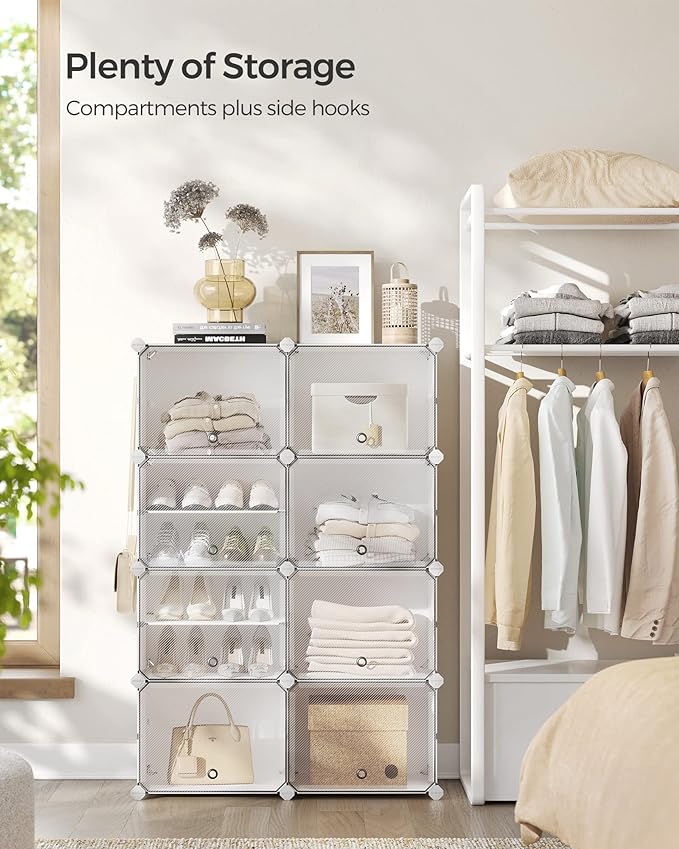 SONGMICS Shoe Rack Organizer, 8-Tier Shoe Storage Cabinet for Closet and Entryway, Holds 32 Pairs of Shoes, Adjustable, White ULPC034W01-NeatNest