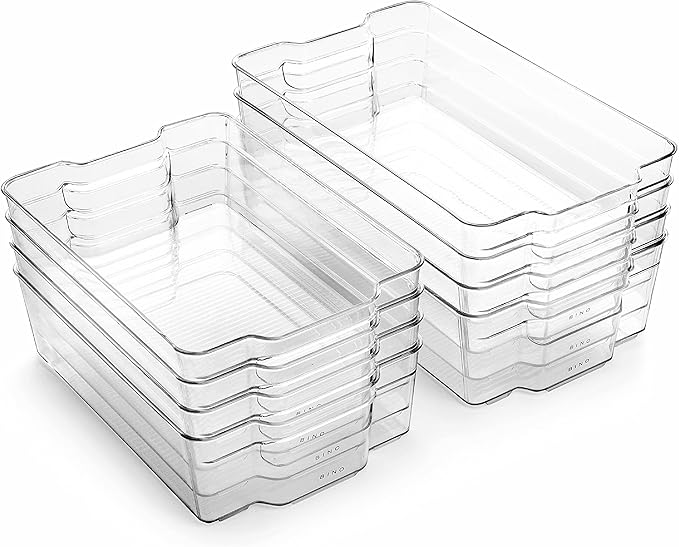 BINO Stackable Multi-Use Storage Organizer Bins, Plastic , BPA-Free, THE STACKER COLLECTION For Pantry / Home Organization, Fridge / Freezer Organizer - 8 Pack-NeatNest