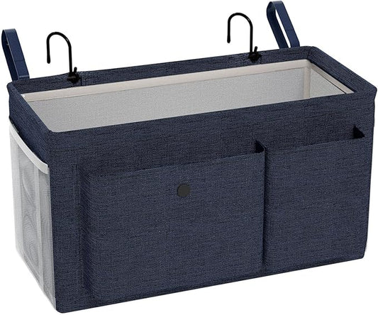 Bedside Caddy Bedside Organizer with Fixed Straps & Water Bottle Holder, Bunk Bed Caddy ideal for Home, Dorm, Hospital, Crib, Versatile Bedside Storage Solution (Navy)-NeatNest