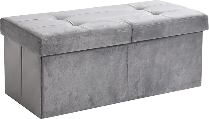 CUYOCA Storage Ottoman Bench Foldable Seat Footrest Shoe Bench End of Bed Storage with Flipping Lid, 75L Storage Space, 30 inches Velvet Light Grey-NeatNest