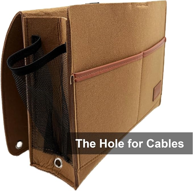 Bedside Caddy,Felt Bedside Storage Organizer, Hanging Storage for Dorm Bed Sofa for tablet Magazine Phone Remotes Water Bottle Holder (Khaki)-NeatNest