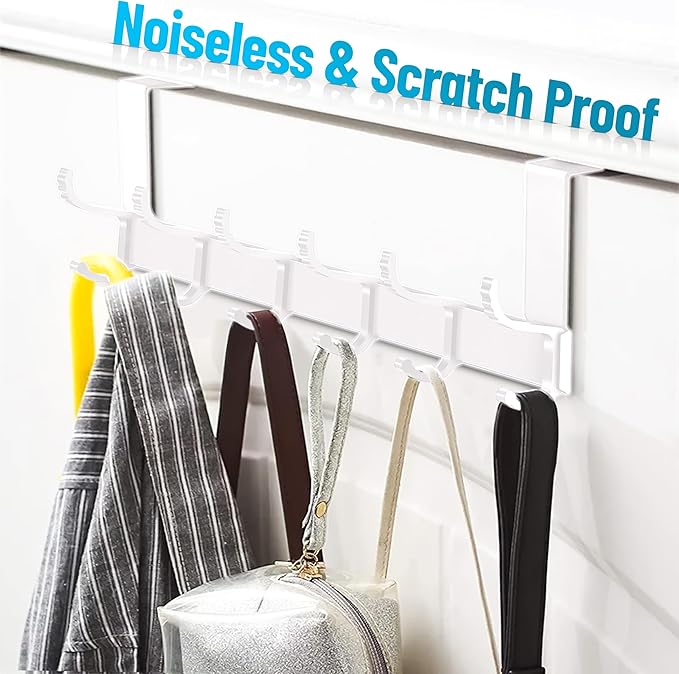 Door Coat Hanger, 6 Double Hooks - Carbon Steel & Aluminum Door Mount Hanger with Adjustable Easy Install for Clothes, Hats, Keys, Towel Storage-NeatNest