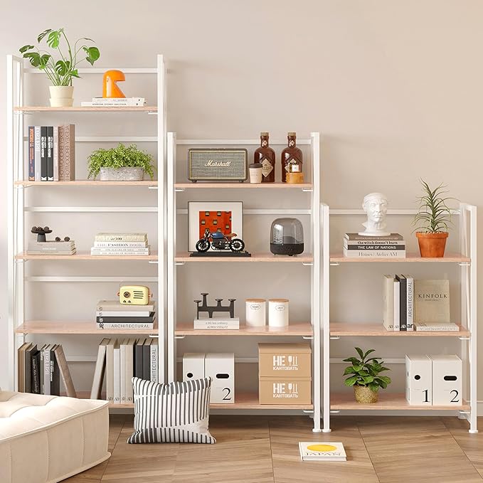 BHG Vintage Multifunctional Folding Bookshelf, No-Assembly Plant Stand Storage Rack Shelves for Home Office (White, 5-Tier)-NeatNest