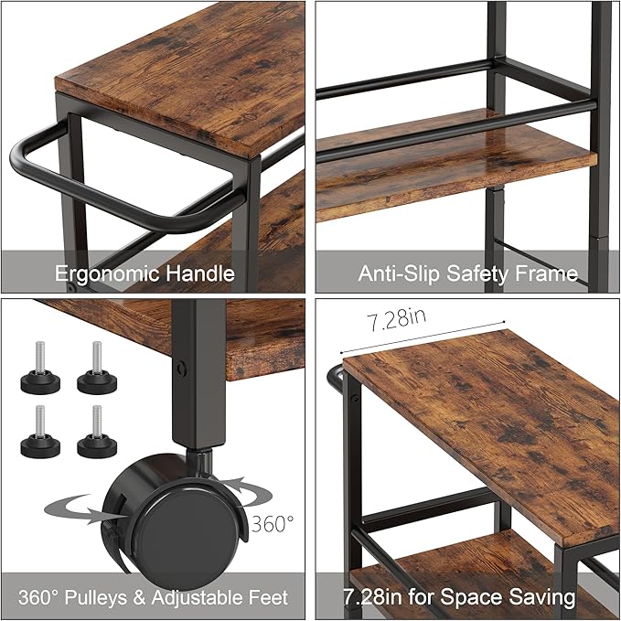 Slim Rolling Cart, 4-Tier Kitchen Storage Rolling Cart, Narrow Cart with Handle,Mobile Utility Cart for small Space, Shelving Unit for Kitchen,Dining Room,Living Room,Home Office,Laundry Room