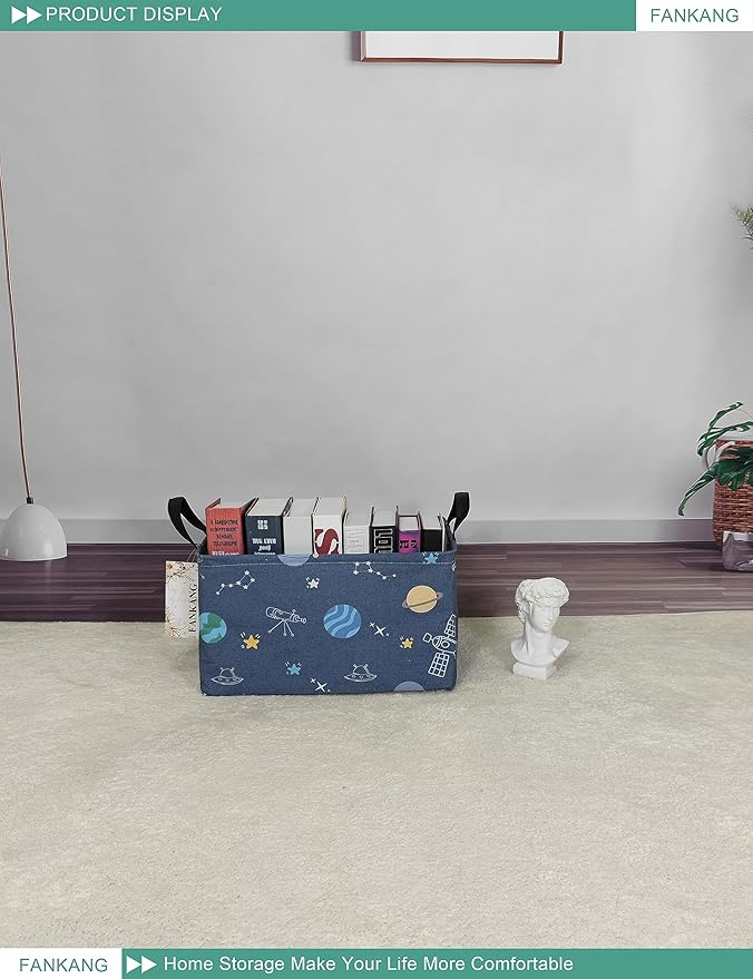 FANKANG Storage Bins, Nursery Hamper Canvas Laundry Basket Foldable with Waterproof PE Coating Large Storage Baskets for Kids Boys and Girls, Office, Bedroom, Clothes,Toys(Rec-Colorful Space