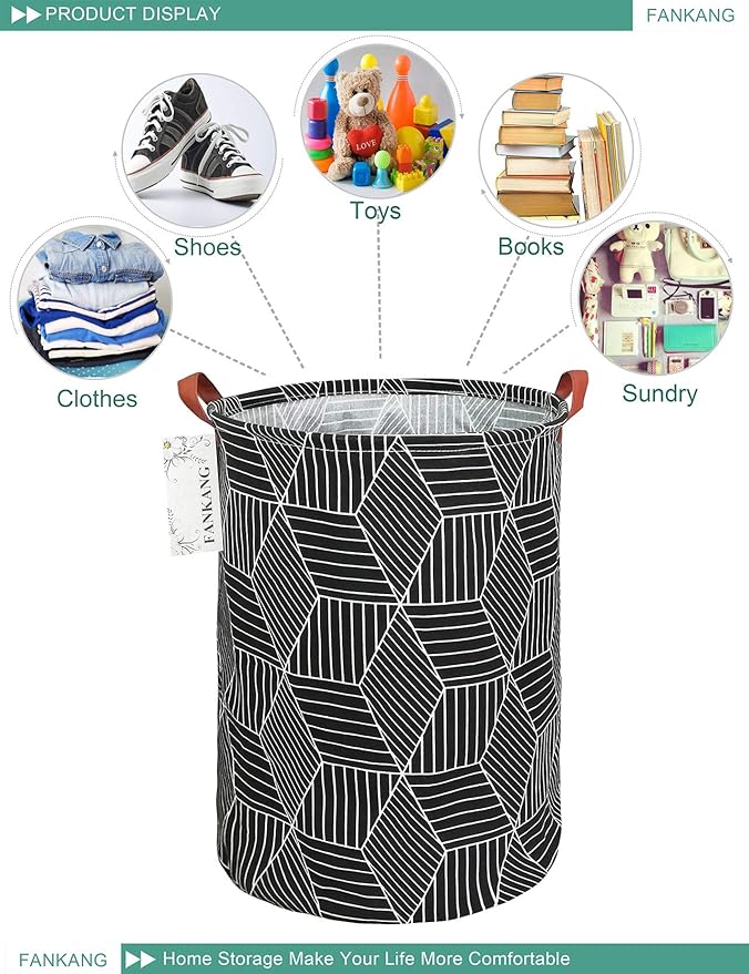 FANKANG Storage Basket, Nursery Hamper Canvas Laundry Basket Foldable with Waterproof PE Coating Large Storage Baskets for Kids Boys and Girls, Office, Bedroom, Clothes,Toys(Black Magic cube)