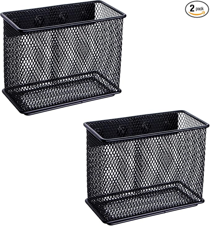 dedoot Magnetic Basket 2 Pack Magnetic Holder Locker Magnetic Pen Holder Magnetic Pencil Holder Strong for Whiteboard Marker, 4.7x2.3x3.7inch Black Mesh Magnetic Pen Holder for Refrigerator Fridge-NeatNest