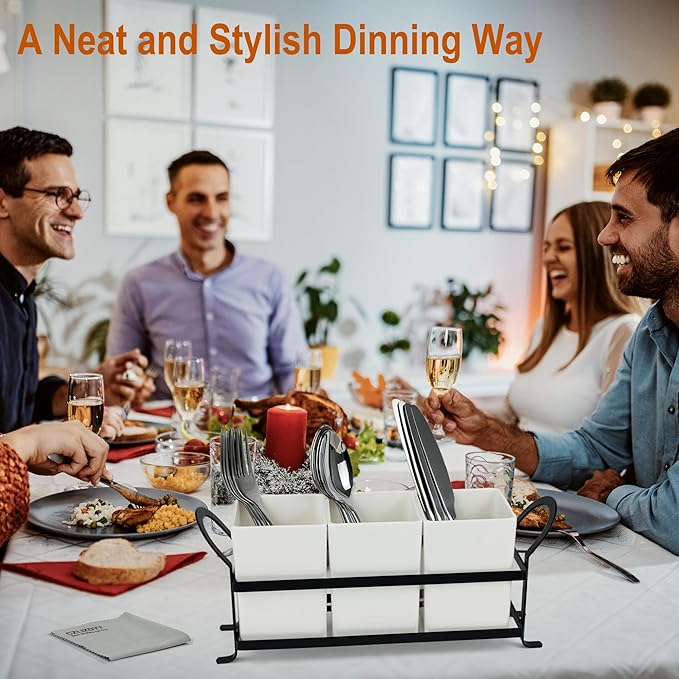 Cutlery Holder with Drain Holes, Silverware Caddy for Party Countertop, 3pcs Bins Set Utensil Holders for Spoon and Fork, White-NeatNest