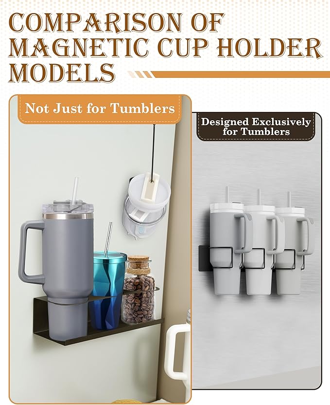 Black 2 Pack Magnetic Cup Holder with Lid Holder (1PC) Fridge for 30 & 40 oz Tumbler - Strong Fridge Mount - Water Bottle Organizer for Metal- No Drill Cup Accessories for Car, Kitchen, Office-NeatNest