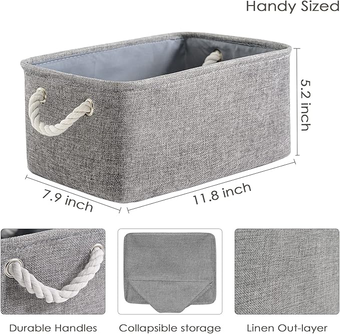 TheWarmHome Storage Bins for Shelves - 11.8x7.9x5.2 inch Grey Small Storage Baskets for Organizing, Fabric Storage Cubes Closet Organizer for Home Nursery Gift Decorative (Gray)-NeatNest