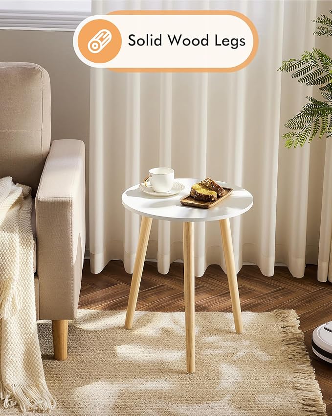 Apicizon Round Side Table, White Bedside Table Coffee End Table for Bedroom, Living Room, Small Spaces, Easy Assembly Nightstands with Natural Wood Legs, 16.5 x 20.5 Inches-NeatNest