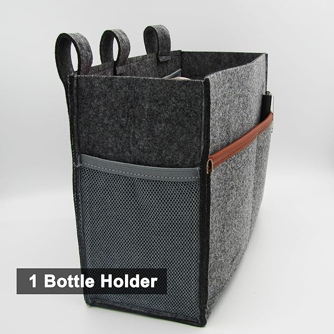 Bedside Caddy, Hanging Storage Bag, Chair Organizer Caddy, Remote, Magazine, Drink Bottle, Cell Phone Holder with Fixed Straps for Hospital Bed, Dorm Bed, Baby Stuff, Office (Grey Small)-NeatNest