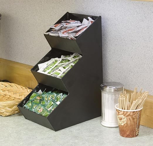 Displays2go Countertop Organizer with 3 Pockets for Condiments 3-Tiered, Space Saving Design with Open Pockets, Easy to Clean Black Acrylic-NeatNest
