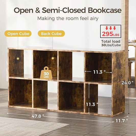 COMHOMA 8 Wood Cube Storage Organizer with Open Back and Removable Back Panels, 11In Brown Cube Storage Bookshelf, Cubicle Shelf Bookcase for Home Office Bedroom Living Room, Vertical or Horizontal-NeatNest