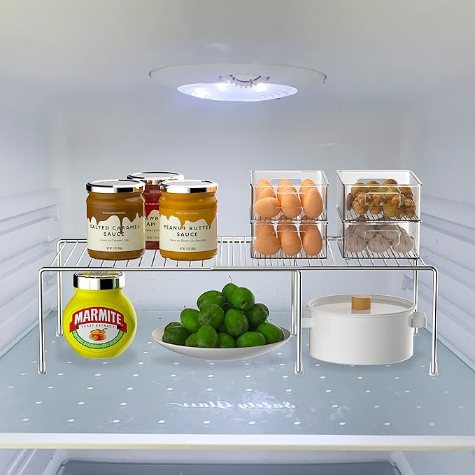 Kitchen Cabinet Expandable Shelf Organizers, Adjustable Metal Wire Pantry Storage Shelves, Plate Dish Organizer Rack for Cabinets, Cupboard, Counter, Freezer, Countertop, Chrome
