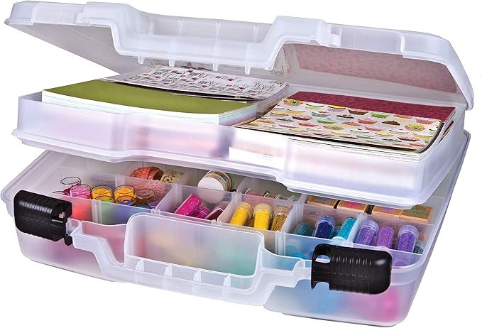 ArtBin 6961AB Quick View Deep Base Carrying Case with Removable Dividers, Portable Art & Craft Storage Box, 15", Clear