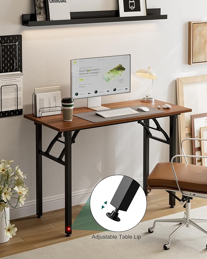 Frylr Small Folding Computer Desk β Portable 43.3 Inch Foldable Laptop Table, Collapsible and Compact for Easy and Fast Setup, Lightweight for Small Spaces, Home Craft and Study Use, Dark Walnut