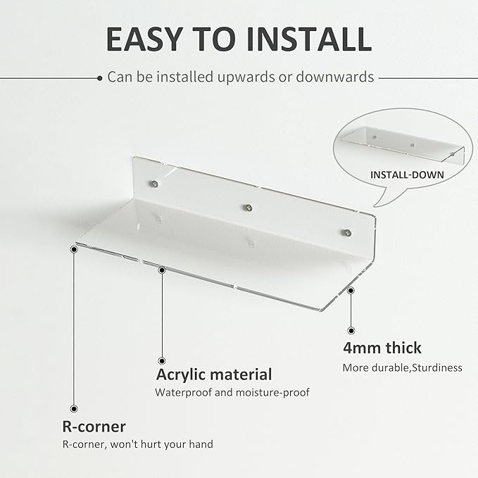 15 Inches Clear Acrylic Shelves, Wall Mounted Shelves for Bedroom, Wall Display Shelves for Collectibles, Funko Pop, Speaker, Plants, Space Saver, Wide Application, 4 Pack-NeatNest