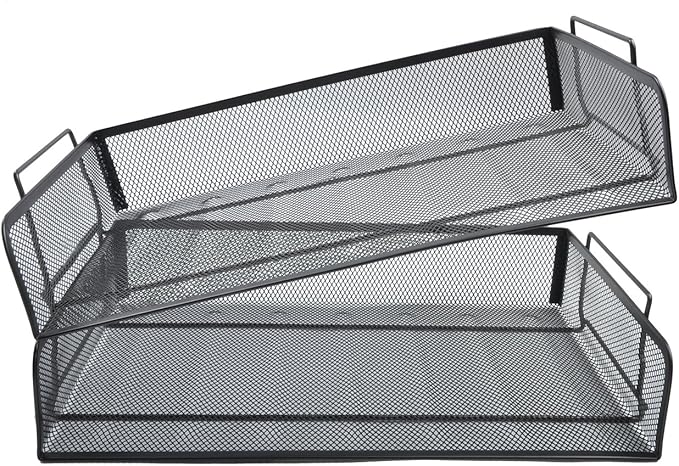 EASEPRES 4 Pack Stackable Desk Paper Tray, Metal Mesh Desktop Document Letter File Organizer for Office Home School, 13.5'' L x 9.75'' W x 11'' H, Black