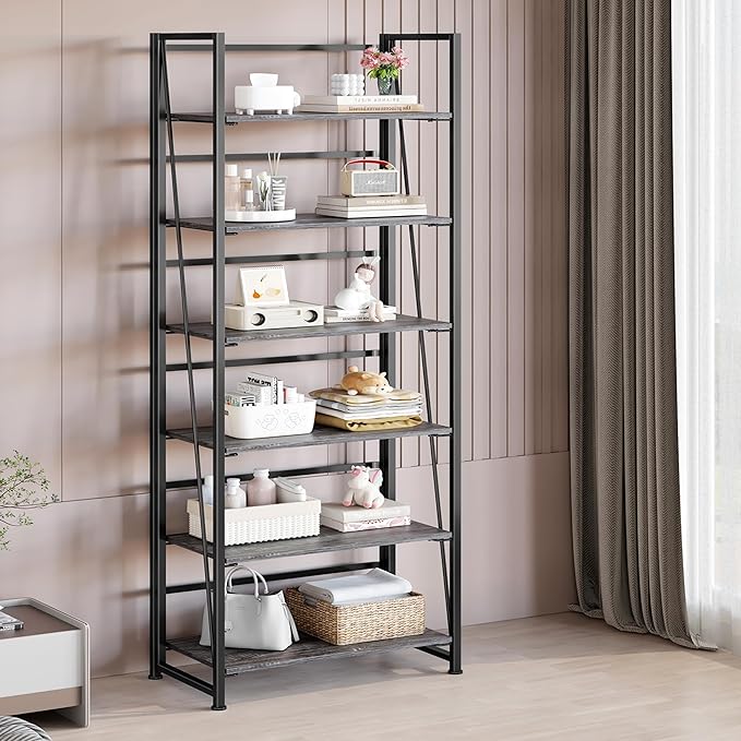 BHG Vintage Multifunctional Folding Bookshelf, No-Assembly Plant Stand Storage Rack Shelves for Home Office-NeatNest