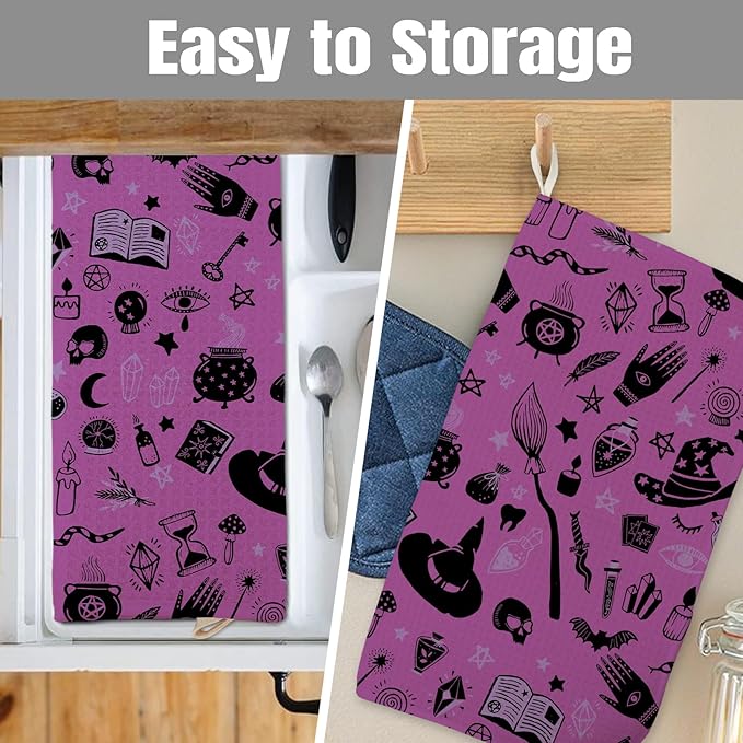 Dish Drying Mat for Kitchen Counter Large 18" x 24" Purple Halloween Witch Absorbent Microfiber Dishes Drainer Rack Mats Pad Reusable Washable