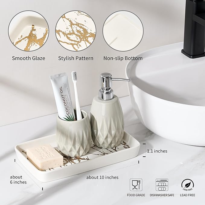 Bathroom Vanity Tray for Countertop,2PC Rectangle Marble Tray Set,Decorative Bathroom Organizer for Scrubber, Lotion Bottles, Perfume, Jewelry, Candle, Key Trinket Ring(Large,White)-NeatNest