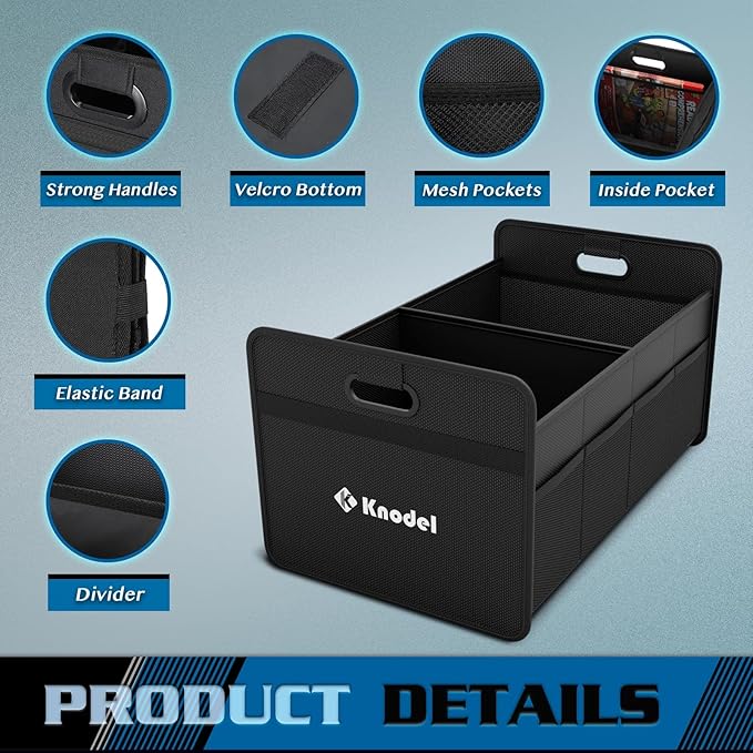K KNODEL Car Trunk Organizer, Foldable Organizer for Car, Automotive Consoles & Organizers, Storage with Reinforced Handles (Medium, Black)-NeatNest